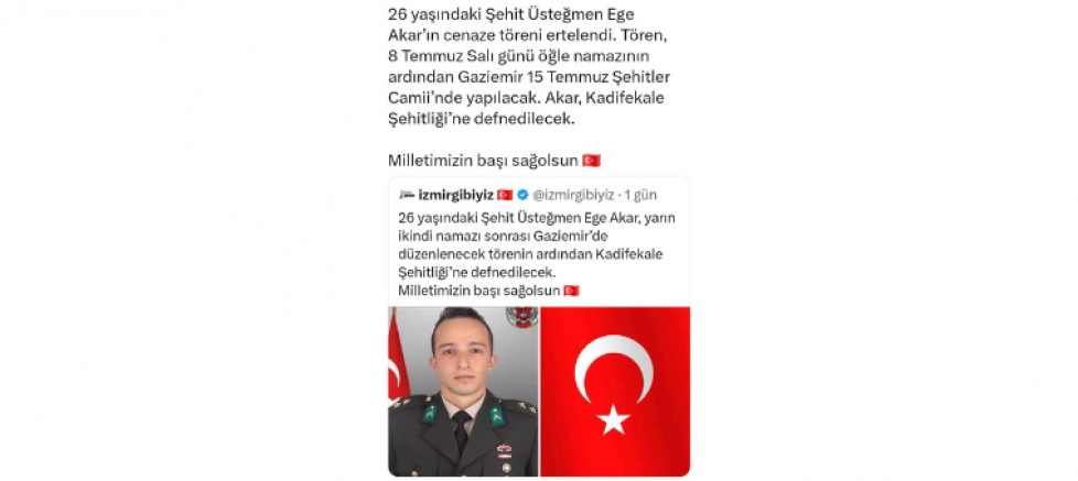 Başkan Erkan Akar’dan İzmirli Şehitler İçin Taziye Mesajı: “İzmir İki Evladını Şehitliğe Uğurluyor” - GÜNDEM - İnternetin Ajansı